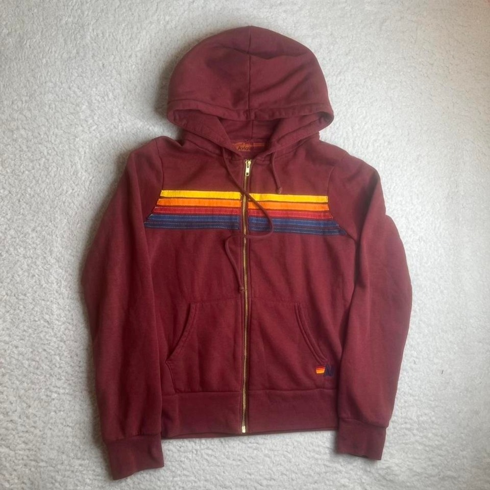 Aviator Nation unisex 5 Stripe Zip Hoodie full zip red streetwear M